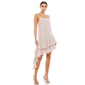 MAC DUGGAL Dress Size 0 Evening Gown Sequin Rose Pink Mini Asymmetrical Ruffle